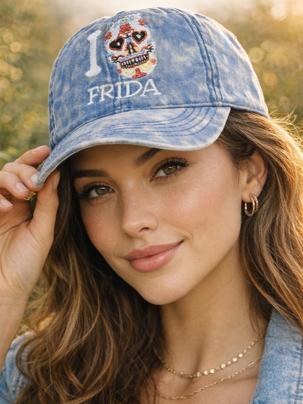 Frida Kahlo baseball cap hat with Sugar Skull